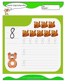 okul öncesi çocuklar 8 Rakamı Çizgi Çalışmaları çalışma sayfaları